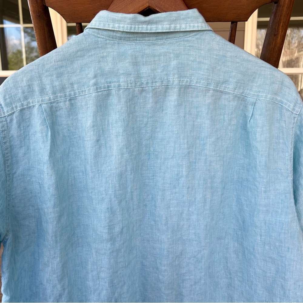 Cremieux 100% Linen Classics Shirt Men’s Short Sleeve Button Up Light Blue Large - Picture 8 of 13